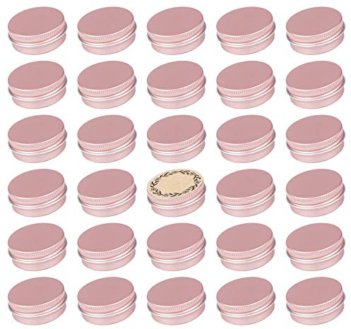 0.5 oz Screw Top Aluminum Tin Jar with Screw Lid and Blank Labels (Rose Gold - Pack of 32)