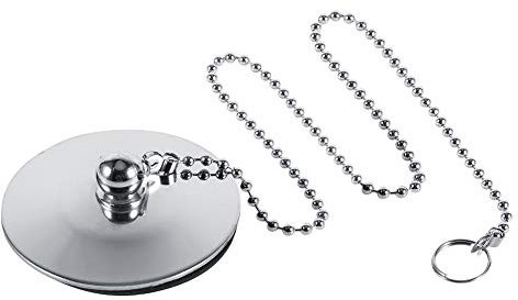 NIMOA Fregadero Stopper - Cromo del Fregadero de Cocina Baño Bañera Cubierta de Desagüe Tapón de Metal Sólido Plug Residuos con Cadena, Cadena Tapon Fregadero