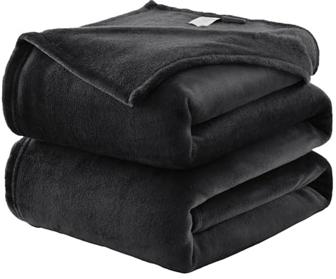 WAVVE Fleecedecke, Flanell, Mikrofaser, Sofaüberwurf, 230 x 270 cm, Schwarz, Sofadecke, 2 Personen, Felldecke, groß, warm und weich, aus Plüsch, 270 x 230 cm