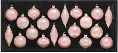 WeRChristmas Glass Christmas Tree Baubles, Baby Pink, Set of 20