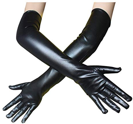 Faxianther Afinder Damen Lange Handschuhe Lederhandschuhe Wet Look Leder-Optik Handschuhe Sexy Abendhandschuhe Winter Warm Brauthandschuhe