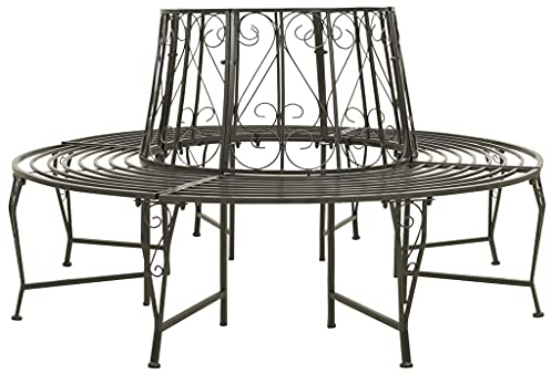 TEWTX7 Stahl Garten-Baumbank Parkbank Witterungsbeständig Loungebank Gespräch-Stuhl Metallbank Außenbank Runde-Baumbank Rundebank Gartenmöbel für Balkon Terrasse 160 x 89 cm, Grau