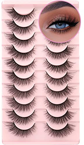 False Eyelashes Mink Lashes Natural Wispy Cat Eye Lashes Geeneiya Eyelashes Pack 3D Strip Short Volume Fake Eyelashes 10 Pairs by Geeneiya