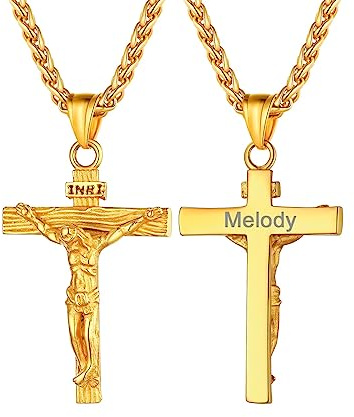 U7 Jesus Kruzifix Kreuz Kette INRI Anhänger Herren 316L Edelstahl Unisex | Nickelfreier Schmuck, Weizenkette 55+5cm, personalisierbare, 4 Farben, Geschenk für Konfirmation, Taufe & Ostern