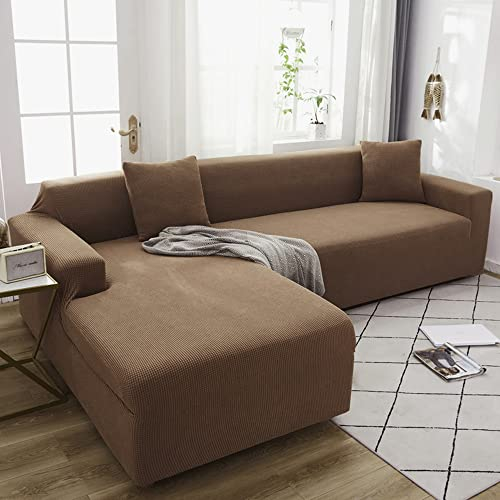 ABUKJM 2 Stück Couch überzug 2 Sitzer und 2 Sitzer für Ledersofa, Sofabezug Maisvlies Stretch Stoff All-Inclusive staubdicht, Haustier Kinder für Wohnzimmer sofaschoner Maschinen waschbar,Hellbraun
