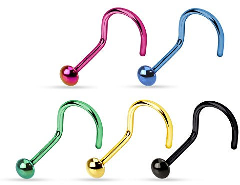 Paula & Fritz® Nasenpiercing-s Spirale Piercing-s Nase Halb-Kugel Set 1-mm Stab Nasen-Ring Nostril Spiral Nasenflügel Schmuck Chirurgenstahl Nose