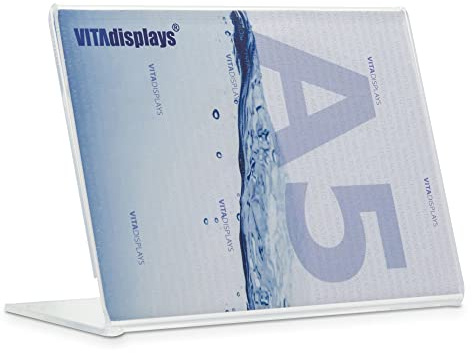 2 Stk. DIN A5 Werbeaufsteller als Premium L-Ständer im Querformat, transparenter, standfester Tischaufsteller, L-Aufsteller aus 3.0 mm PLEXIGLAS mit Anti-Rutsch-Noppen für einen sicheren Stand