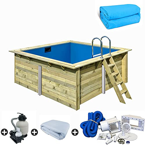 Trendpool Holzpool Set Rechteck Folie blau 3,50 x 3,20 x 1,24 m
