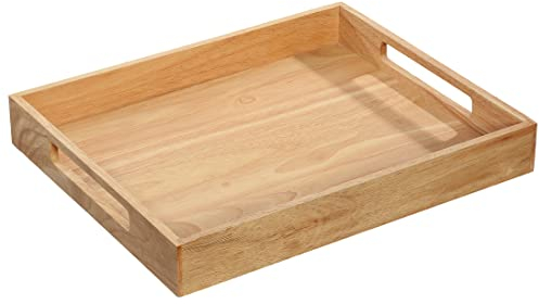 Zassenhaus Serviertablett Holz | rechteckig | 44 x 36 x 6 cm | mit Griffen | Frühstückstablett | Holztablett Deko | Tablet für Geschirr | nachhaltig angebautes Gummibaum -Holz, Natur, 051094