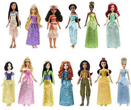 Mattel DISNEY Princess-Kollektion - 13 bewegliche Puppen mit charakteristischer Kleidung und Zubehör zum Spielen, weiche Haare zum Kämmen und Stylen, für Kinder ab 3 Jahren, HLW43