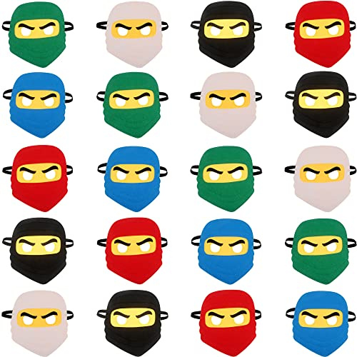 Rcanedny 20 Stück Kinder Ninja Masken Filz Elastische Cartoon Maske für Jungen Mädchen Halloween Kostüm Party Supplies Ninja Thema Geburtstag Favors
