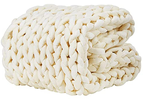 MHUQIA Grob Gestrickte Wolldecke 150x200cm, Grobe Strickdecke Wolle Garn Riese Klobig Sticken Werfen Sofa Decke Handgewebt Sperrig Haustier Bett Stuhl Matte Teppich
