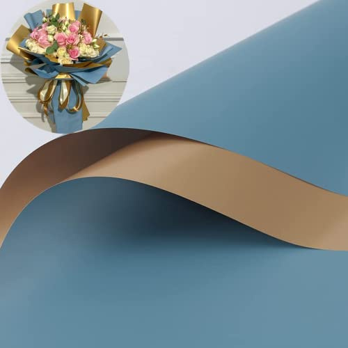 Geschenkpapier, doppelseitig, goldene Blume, wasserdicht, Blumenmotiv, Floristen-Blumenstrauß, Bastelarbeiten, 57 x 57 cm, Graublau, 20 Blatt
