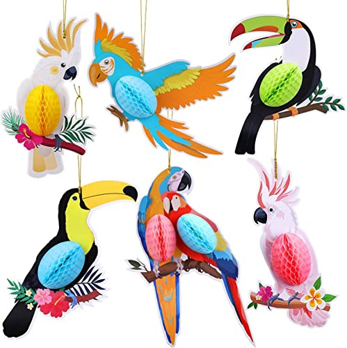 6 Stück Tropische Vogeldekoration Hawaii Sommer Tropical Party Dekorationen Luau Party Seidenpapier Hängende Dekorationen Papagei