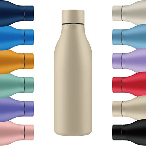 Mi Ko Mi Ka Botella de Agua de Acero Inoxidable - Botella Térmica Reutilizable de Diseño 550ml | Sin BPA | Mantiene 24H Frio / 12H Calor | Termo y Hermética - Doble Pared a Prueba de Fugas (Beige)