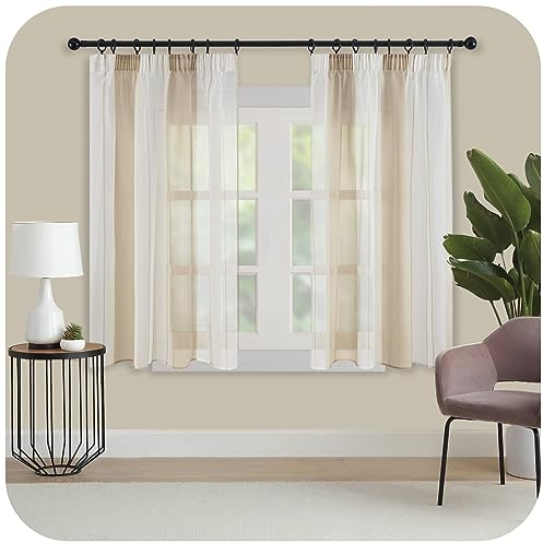 MRTREES Gardinen Modern Kurz Vorhänge beige und Weiß Streifen Vorhänge 145cm Lang für Wohnzimmer und Schlafzimmer 2 Set