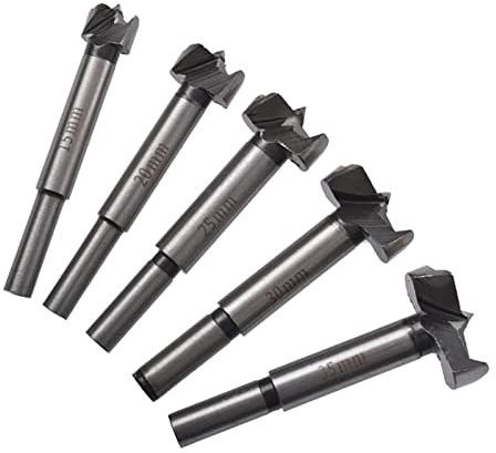 5 Pcs Forstner Foret Set 15 20 25 30 35mm Forage Alésage 45 Charnière En Acier Ouvre-Trou Poinçonnage Mèche Bois Foret pour Le Travail Du Bois Forage À Aile Plate