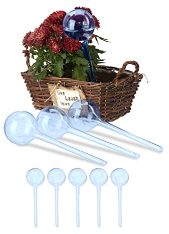 Relaxdays Bevattningskulor, set om 9, H x D: 28 x 8 cm, törstkulor för växter, 250 ml vardera, plast, vattenboll, blå