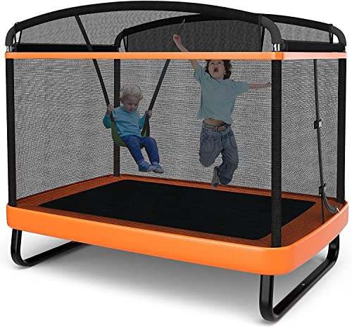 6FT Kids Trampoline, Recreational Trampoline Outdoor with Swing, Enclosure Safety Net, Indoor Baby Toddler Play Combo Bounce for Boys Girls (Orange)