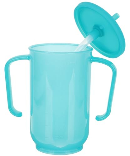 UPKOCH Adaptive No Spill Drinking Beaker Cup for Elderly with Handles and Straw, 350ml Plastic Feeding Cup for Disabled Adults, Ideal for Water, Soup, and Porridge, for Hospital and Home Care