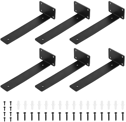 Fippy 6 Stück Regalhalterung Schwarz 20cm Metall Schwerlast Regalhalter, Regalhalterung Unsichtbar für Küche, Wohnzimmer, Balkon
