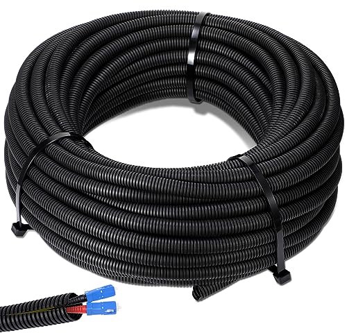 Sasylvia Split Wire Loom Cord Protector Tubing Split Conduit Protector Tubing Convoluted Tube Flexible Electrical Wire Cover Protective Sleeves(1/4'' X 200 ft,Black)