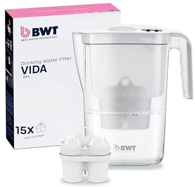 BWT Wasserfilter Vida 2,6L | Mit 15 Soft Filtered Water Filterkartuschen | Filtert Kalk, Chlor, Blei & Kupfer