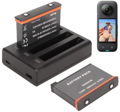 Paquete de Cargador de Batería para Insta360 X3, 2 Baterías y Cargador Dual USB Rápido para Cámara de Acción for Insta 360 X3, Batería de Cámara Recargable de 1800mAh