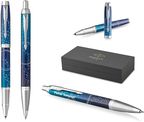 PARKER IM Premium Tintenroller und Kugelschreiber mit Gravur | Premium Stift | Geschenkbox | personalisiertes Geschenk | Jahrestag | Geburtstag (S.E. Submerge (Blue))