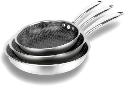 Cflagrant® Poêle à frire Hybride en inox de qualité premium 18/10 et revêtement 3D nid d’abeille anti rayures de qualité professionnelle sans PFOA (Lot de 3 Poêles 20/24/28cm)