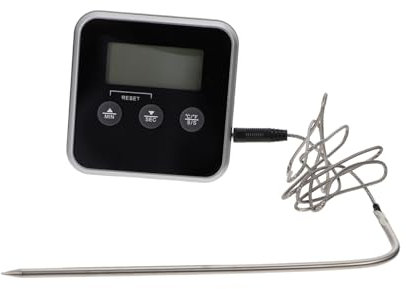 Ciieeo Digitales Grillthermometer Mit Timer Lebensmittelsonde Für Fleisch Kaffee Milch Innen Und Außentemperaturmessung Magnet Und Halterungsoptionen Alarm Bei Über- Untertemperatur