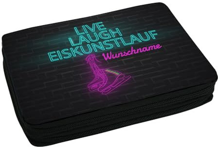 Eurofoto Schulmäppchen mit Namen und Motiv Eiskunstlauf | Federmappe mit Hobby personalisiert inkl. Stifte, Lineal, Radierer, Spitzer