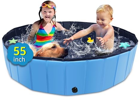 CACSPS Faltbarer Hundepool, 140 x 30,5 cm, Kinderpool mit hartem Kunststoff, rutschfeste Hundebadewanne für den Außenbereich, Garten, zusammenklappbarer Hundepool für Kinder, Hunde, Haustiere (blau)