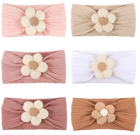 DRESHOW 6 Pack Girls Flower Headbands Stretchy Nylon Headbands Handmade Hair Accessories for Newborn Infant Toddlers Kids