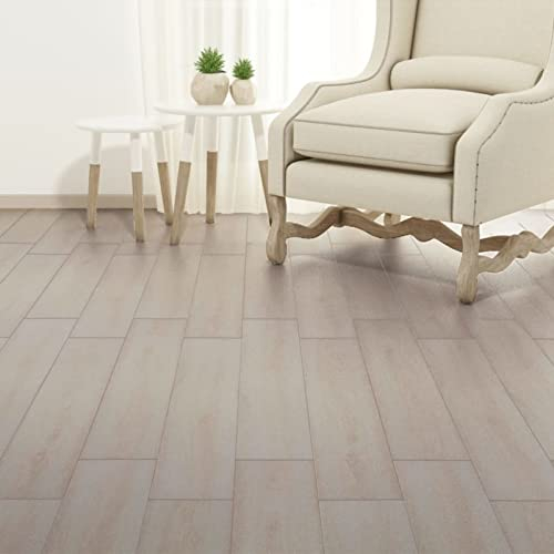 LAPOOH PVC Laminat Dielen Selbstklebend, Fliesenfolie, Laminatboden, Küchenrückwand Folie, Bodenbelag Selbstklebend, Wandverkleidung, Deckenpaneele, 5,21m² 2mm Eiche Klassisch Weiß