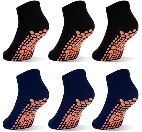 GRPSKCOS Non Slip Kids Socks- 6 Pairs Trampoline Anti-Skid Socks Sticky Grips Indoor Breathable Socks for Boys Girls Kids (02 Black*3+Navy*3, 2-5 Years)