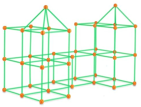 VEVOR Kit di Costruzione per Forte per Bambini 140 Pezzi, Tenda da Gioco per Interni Esterni Giocattoli da Costruzione, per Bambini dai 4 Anni in Su, per Interni Esterni con 96 Aste, 44 Palline
