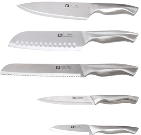 Sharpots Kitchen Knife Sets, 5 Piece Stainless Steel Kitchen Knives Stainless Steel Chef's Knives, Bread, All-Purpose, and Paring Knives