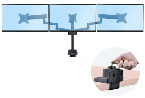 StarTech.com Supporto per tre monitor da 27″, staffa per scrivania con regolazioni senza attrezzi, VESA 75x75/100x10