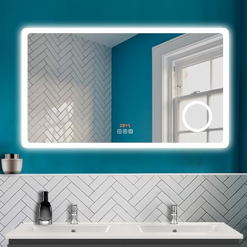 HAPAOSO Miroir Salle de Bain LED 120x70 cm，avec Bluetooth，3X loupe，Horloge,3 Couleurs+dimmable，Anti-buée, Miroir Mural