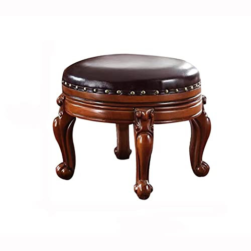 Generic Fußhocker, Ottomaner Fußhocker Drehbarer Fußhocker, Leder Ottoman Gepolsterte Faux Holz Runde Fußstütze Für Wohnzimmer/Braun/34Cm