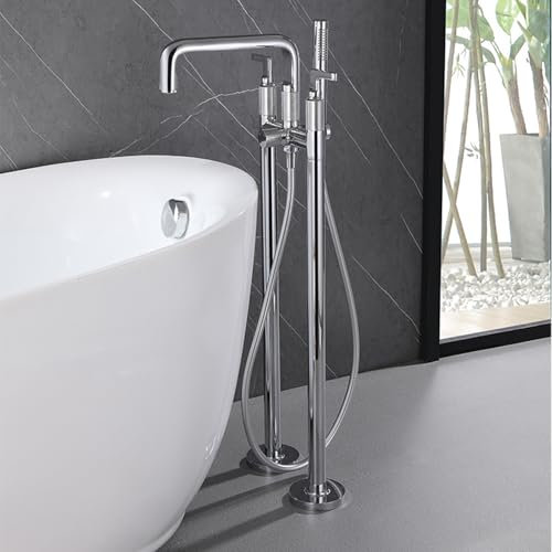 XJTNLB Grifo Bañera y Ducha Cromo Griferia Bañera Exenta Juego de Grifo y Alcachofa para Bañera Doble Manija de Grifo de Ducha y Bañera