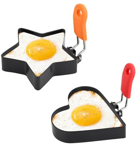 YILANJIN 2PCS Egg Shaper, Fried Egg Cooking Rings, Egg Rings Non Stick for Frying, Stainless Steel Egg Rings with Silicone Handle for Pancakes, Crumpets, Breakfast Omelette Sandwich