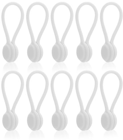 Lusofie 10 Pièces Attache Câble Magnétiques Organisateur de Clips de Câble en Silicone Attaches de Câble Réutilisables Gestionnaire de Câbles USB pour Bureau L'école Maison (Blanc)