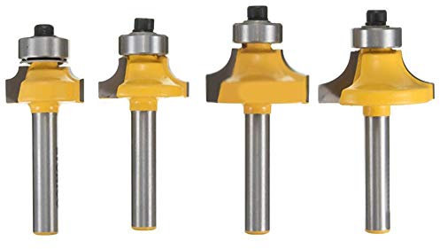 Fraise, ensemble de 4 mèches de routeur professionnelles, fraise ronde à tige de 1/4 de pouce, bord de filet en carbure de tungstène formant le travail du bois