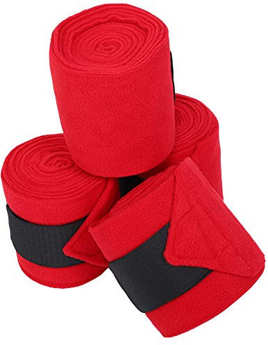 Qukaim Dicke Pferdebeinbandage, rot, rutschfest, atmungsaktiv, Fleece-Wickelbandagen, geeignet für Pferde, 4 Stück