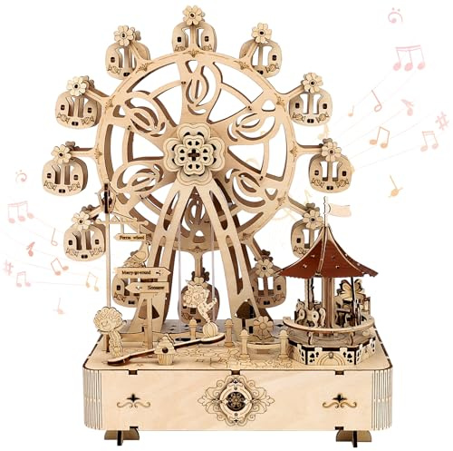 3D Holz Puzzle Riesenrad - Holzpuzzle Erwachsene 3D Bausatz,Riesenrad mit Musik Zahnradantrieb - DIY Holzpuzzle Modellbausatz Bastelsets Geschenk zum Geburtstag/Weihnachten