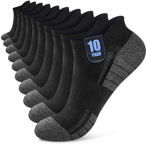 Effeet 10 Pares Calcetines Tobilleros Hombre Mujer, Calcetines Cortos Algodón Transpirables, Ideales para Deporte, Correr, Casa, Trabajo, Verano, Negro 47-50