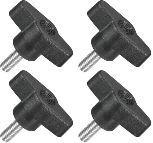 QUARKZMAN 4 Stück T-Flügelschraube mit Griffen Rändelschrauben, M6 x 16mm Männliche Schraube Knopf 304 Edelstahl Rändelschraube Daumenschrauben-Griff 36mm Durchmesser, Schwarz