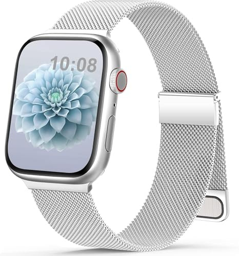 Ersatzarmband für Apple Watch Armband 40mm 41mm 42mm 44mm 38mm 45mm 46mm 49 | Einstellbar Magnetisch Metall Edelstahl Armbänder für iWatch SE Ultra Series 11 10 9 8 7 6 5 4 3 2 1 Damen Herren, Silber
